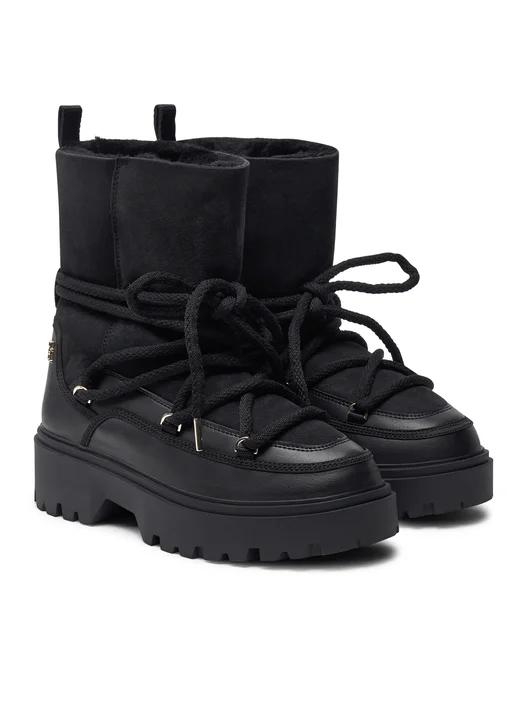 TOMMY HILFIGER ORYGINALNE ŚNIEGOWCE SKÓRA PLATFORMA OCIEPLANE CZARNE 39