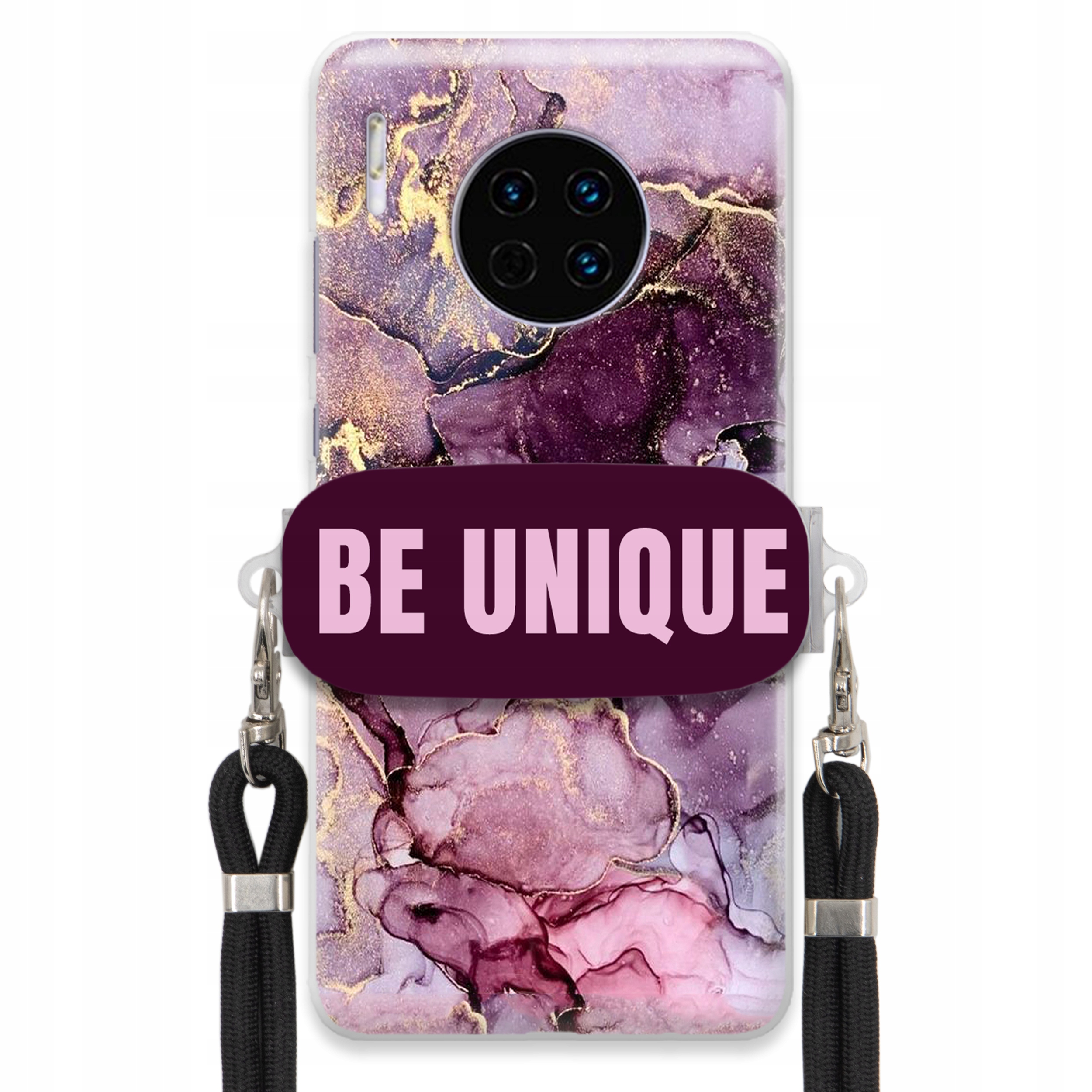 Puzdro pre Huawei Mate 30 držiak na šnúrku Čierna Fialová Mramor Be Unique