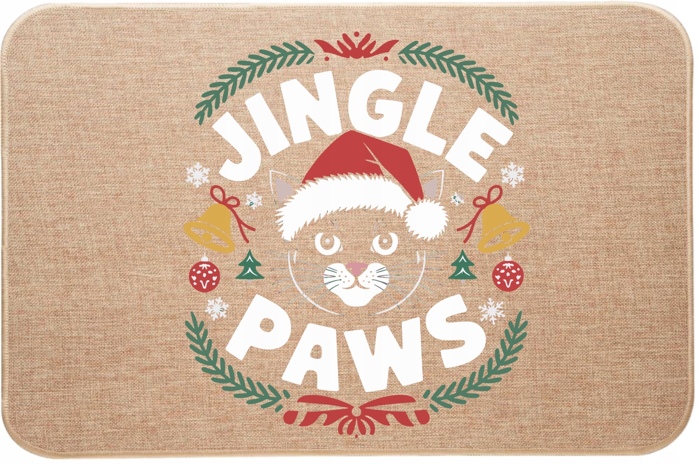 Lněná rohožka Vánoční barevný potisk s kočičkou Jingle Paws