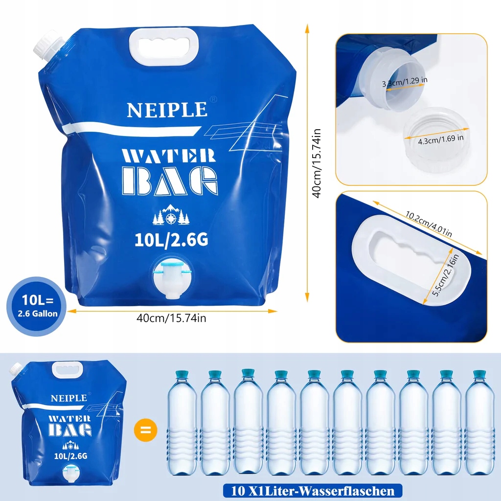 KANISTER BUKŁAK WOREK SKŁADANY NA WODĘ 10 L kranik Marka inna