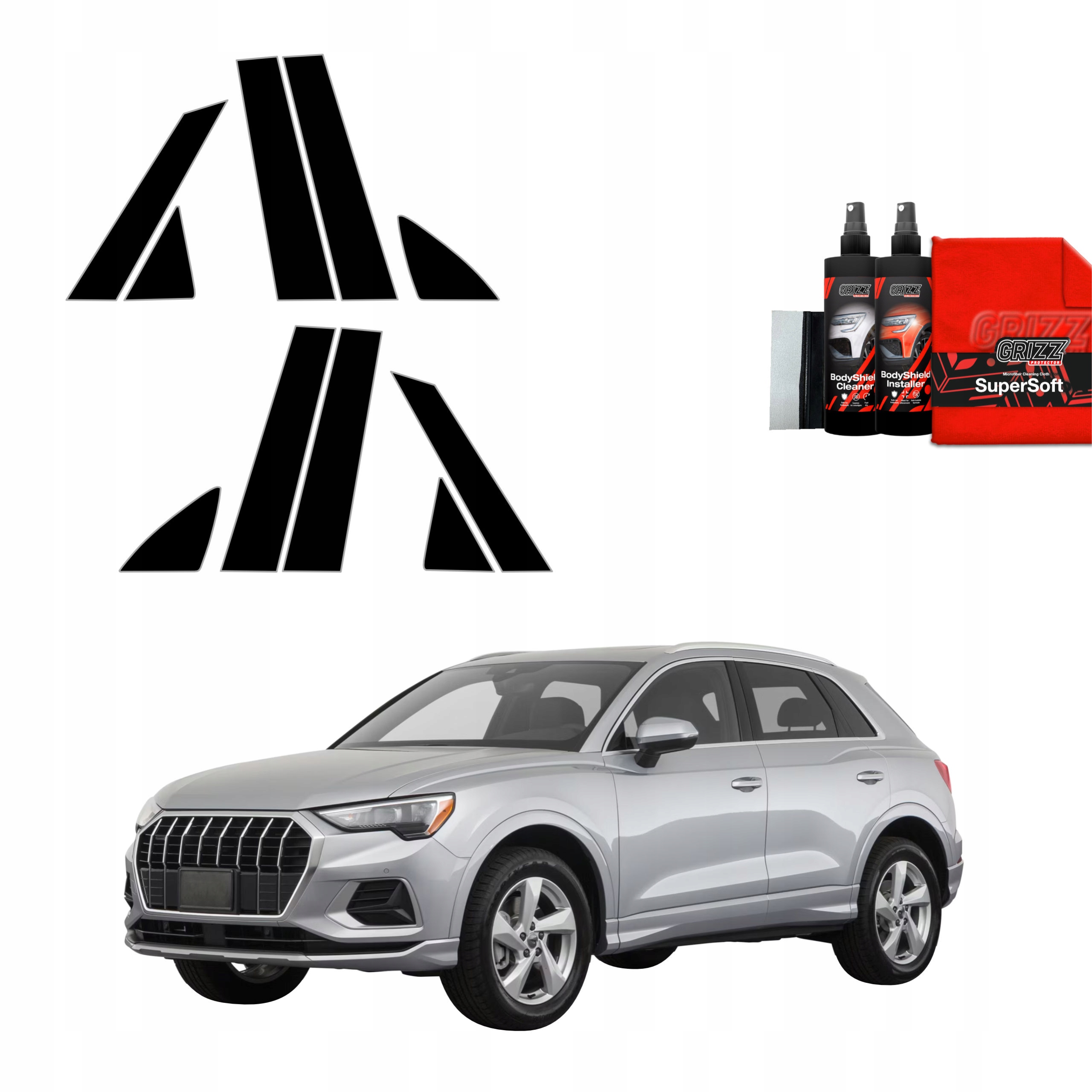 10v1 Černá fólie na sloupky pro Audi Q3 Sportback (2018-2025)