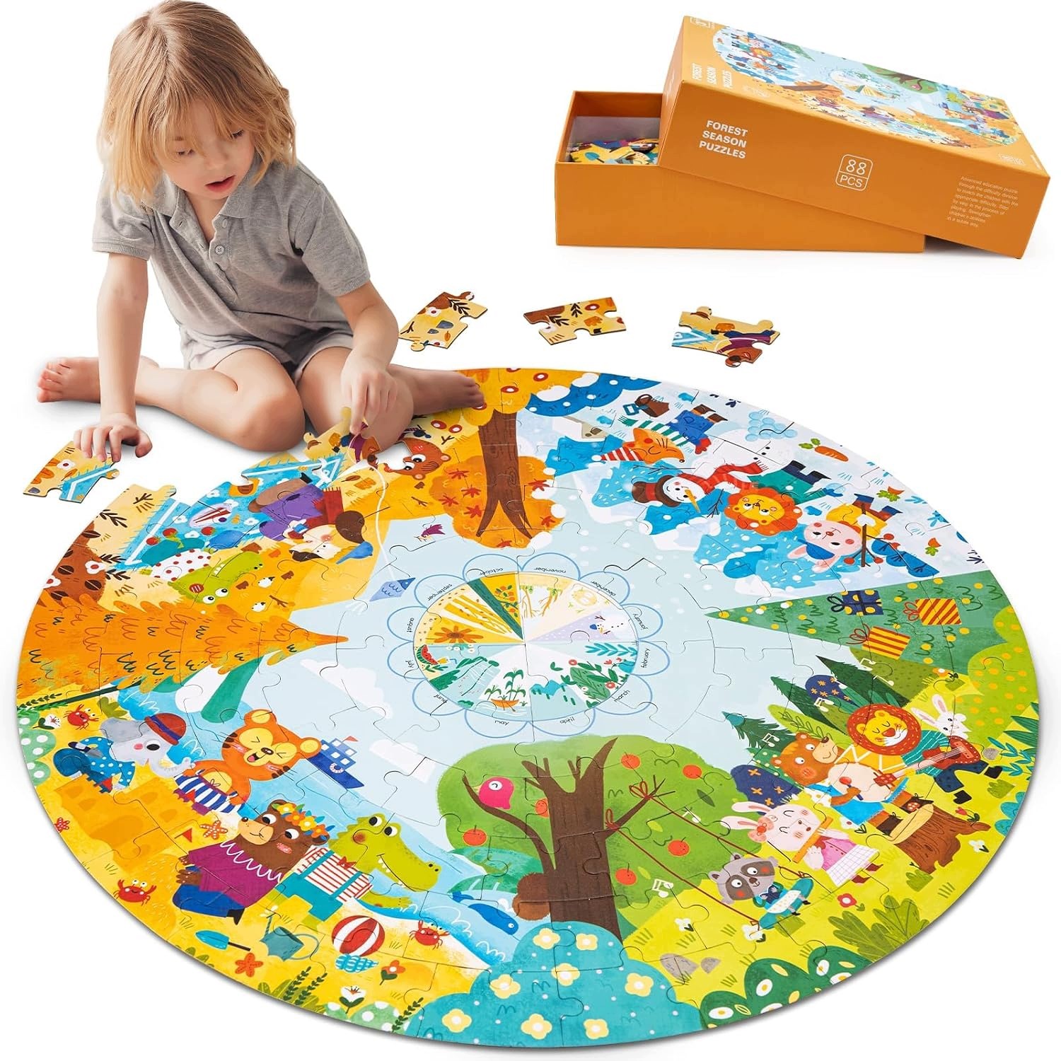 Puzzle podłogowe dla dzieci 88 el. Cztery Pory Roku 53x53 cm