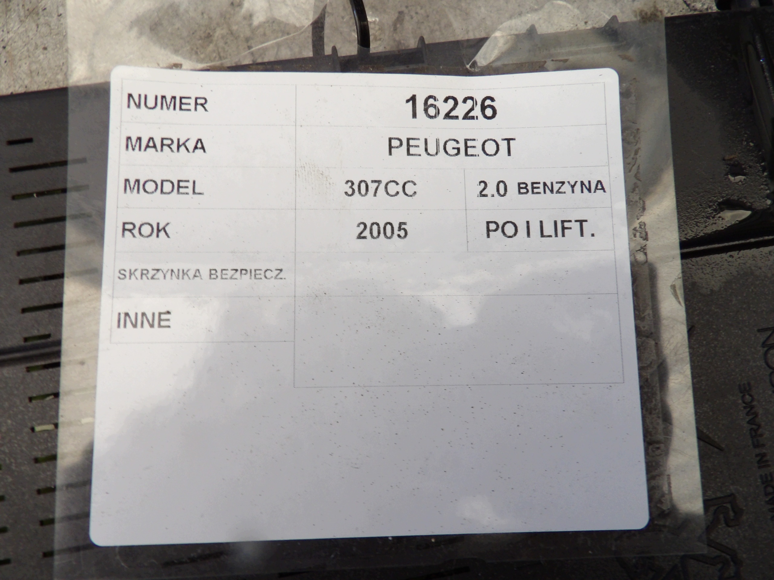 Peugeot 307 CC module BSI fuse box