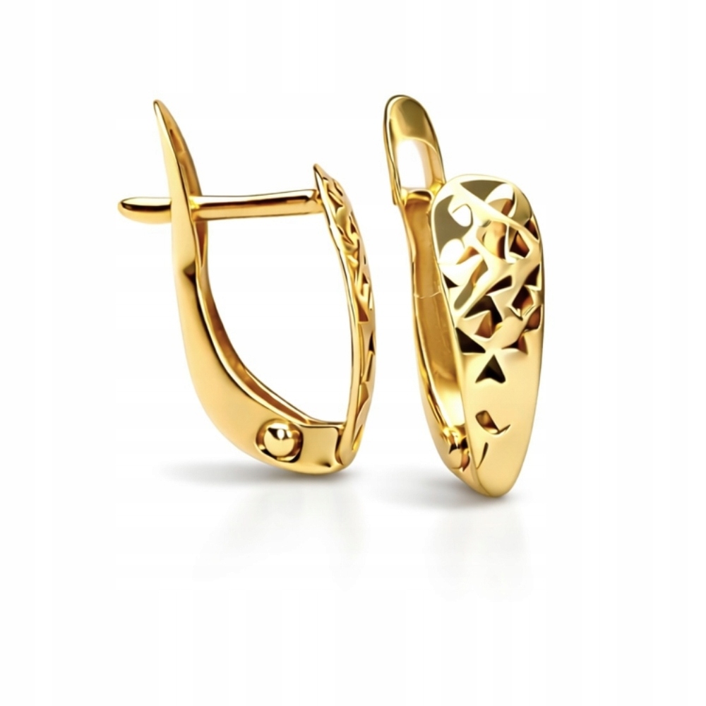 Złote Kolczyki 333 Diamentowane Klasyczne Na Angielskim Zapięciu Błyszczące