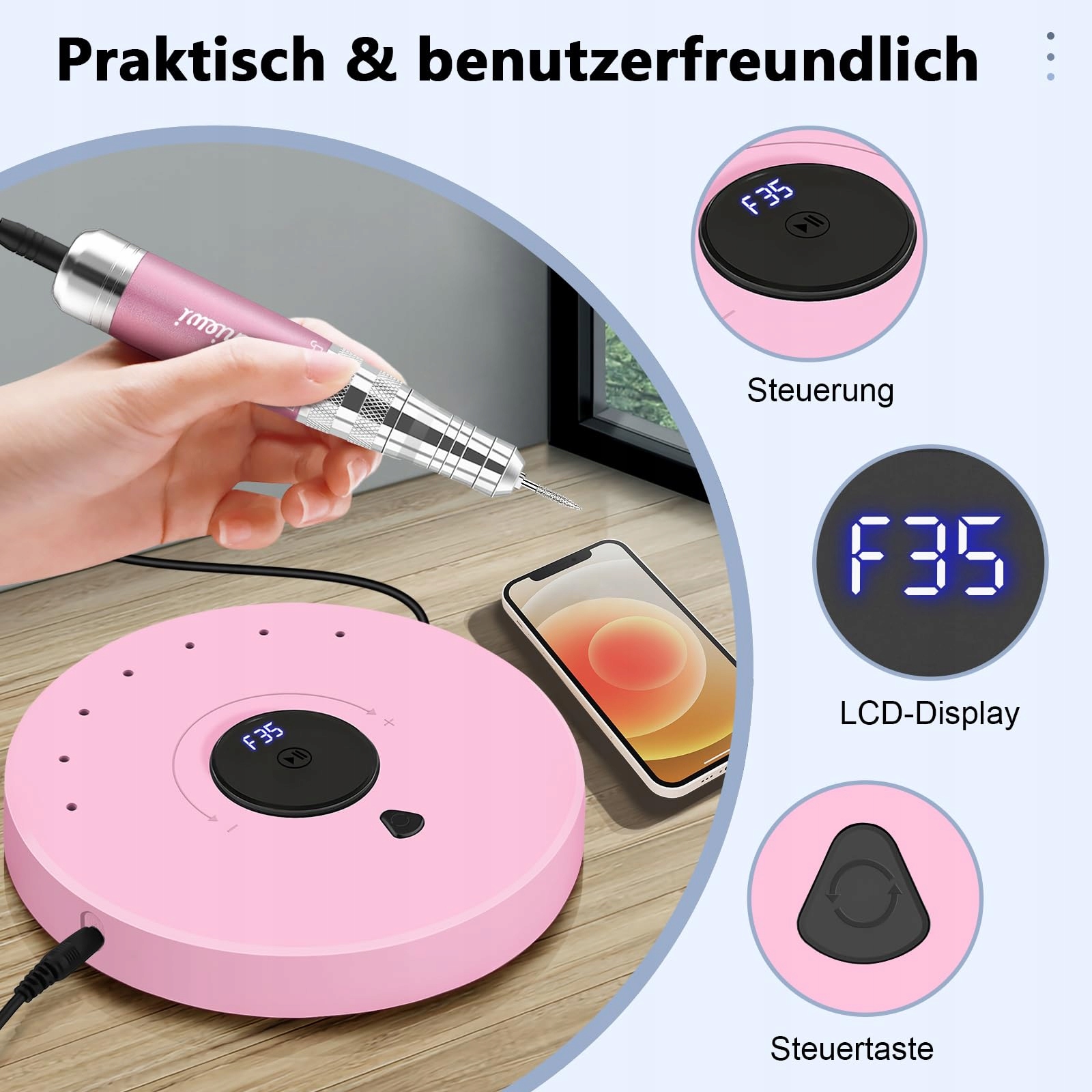 ENNIEWI Frezarka Do Paznokci Żelowych 35000 U/Min Zestaw Manicure Pedicure — miniatura 3