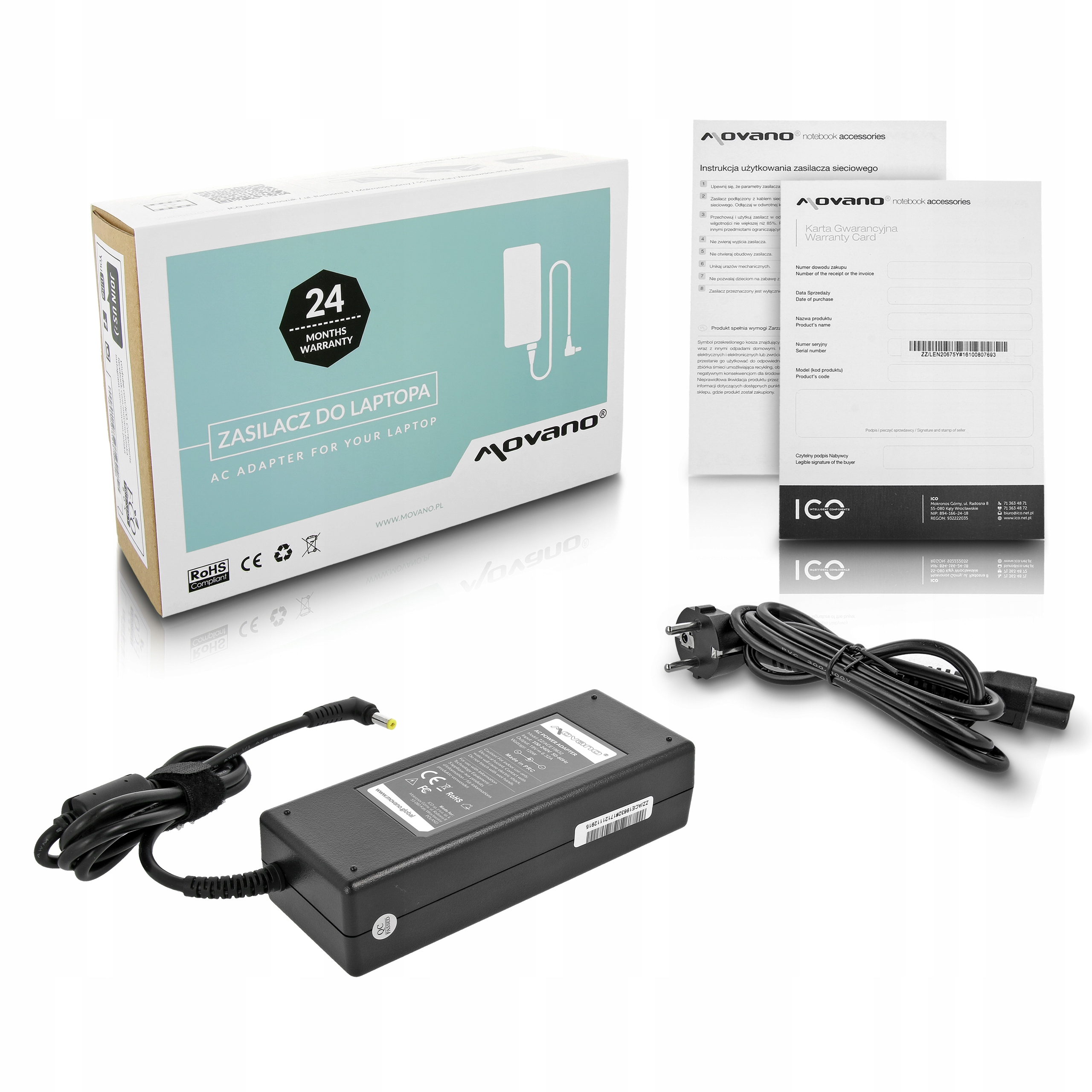 Zasilacz Movano 19v 6.32a (5.5x1.7) do Acer