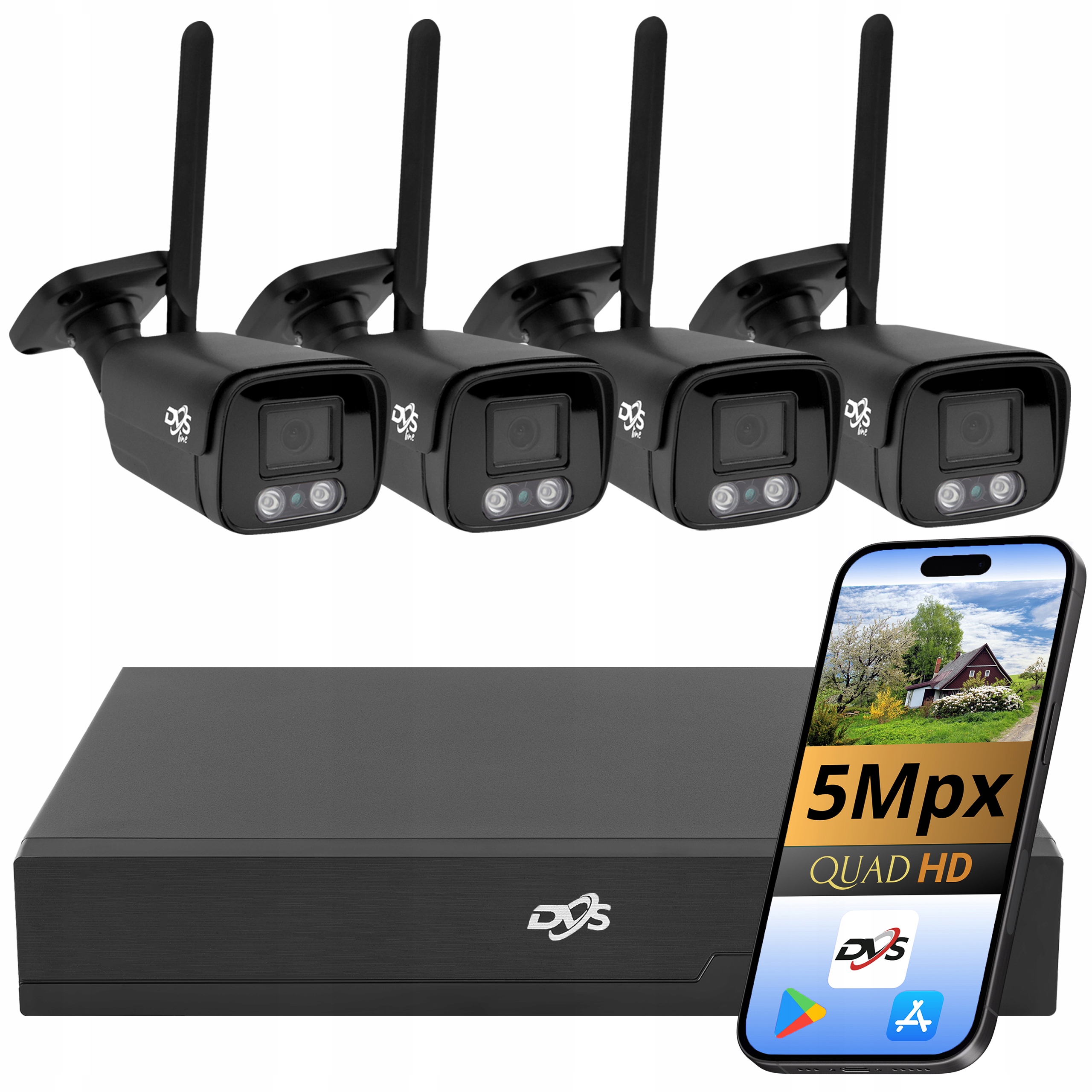 Sada Kamer Wifi Monitoring 4 Bezdrátové Kamery Černá Dvs Tuba 5Mpx