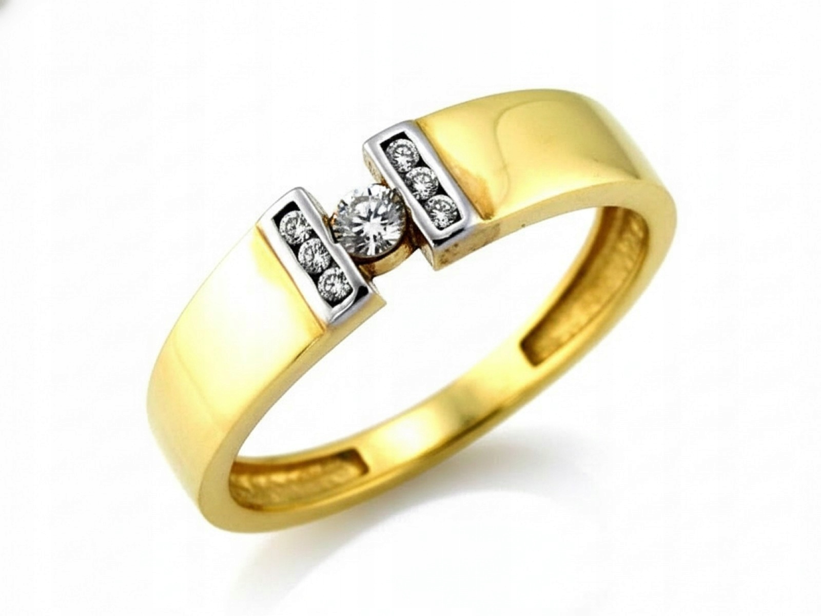 Prstýnek Zlatý 585 široký s Bílými 22r zirkony Dvoubarevný 2.16g