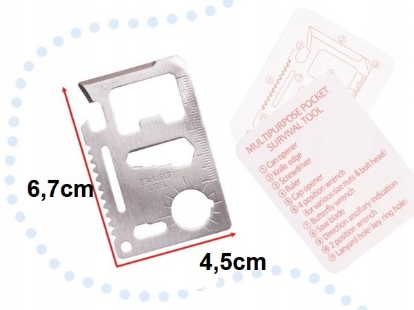 KARTA PRZEŻYCIA PRZETRWANIA SURVIVAL CARD NÓŻ TOOL Liczba funkcji 11