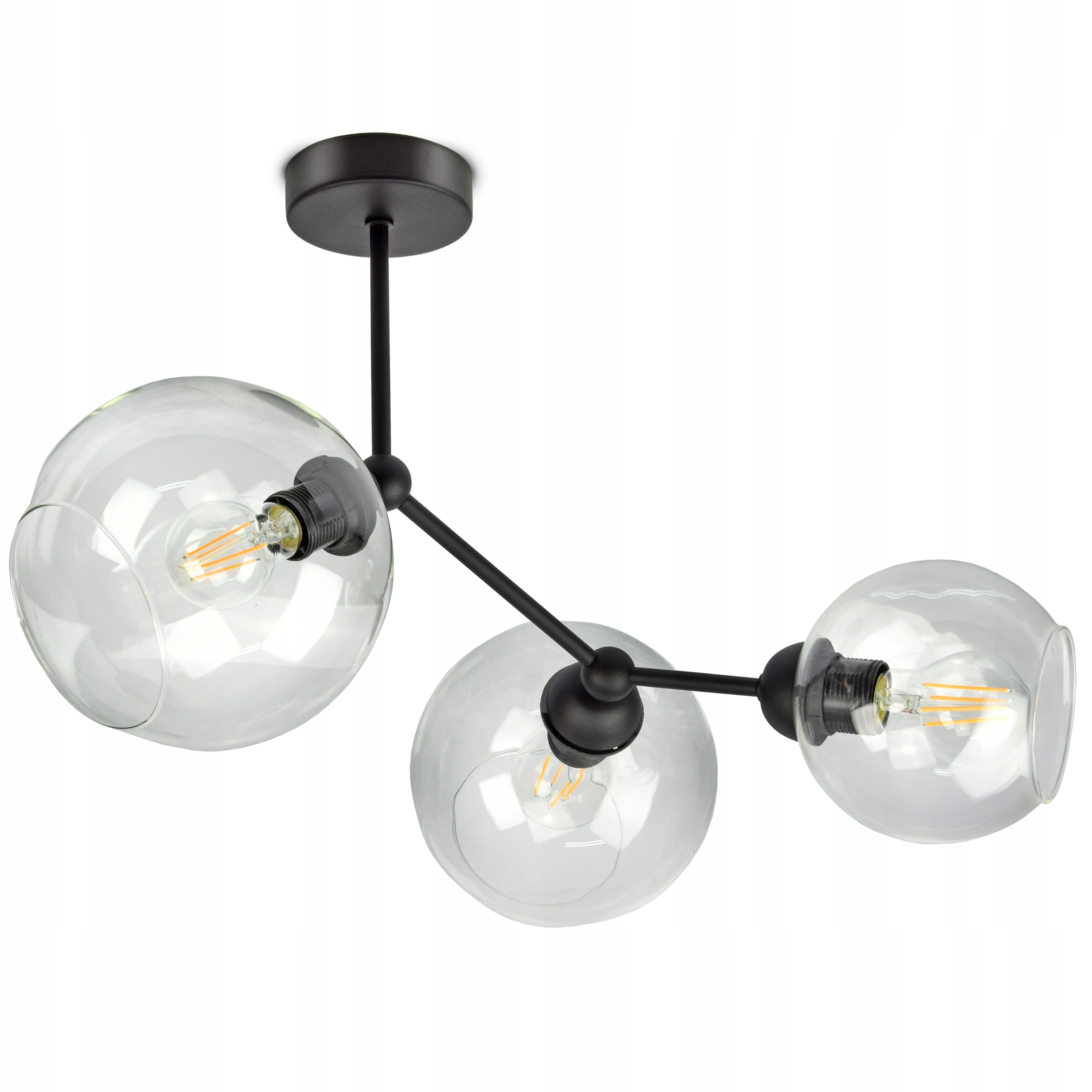 Lampa Lustr Tři různé skleněné koule Transparentní