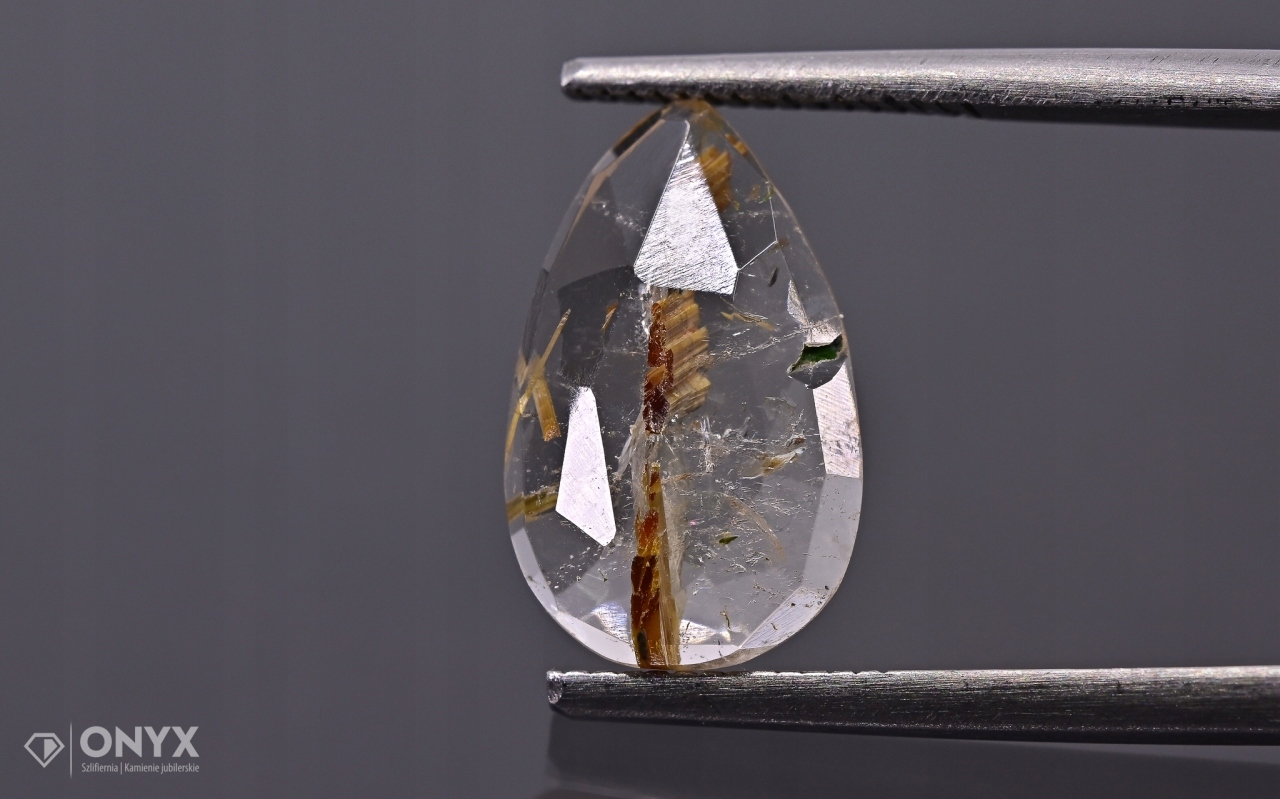 Křemen s rutilem fazetovaná slzná růžice 13x8 mm