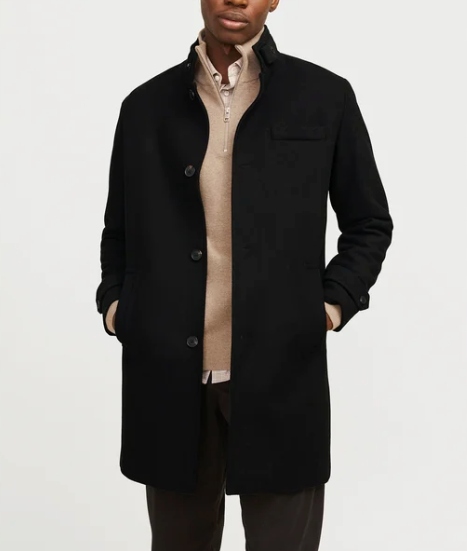 Jack & Jones Černý Klasický Kabát S Elegantní Vlnou M 6EA