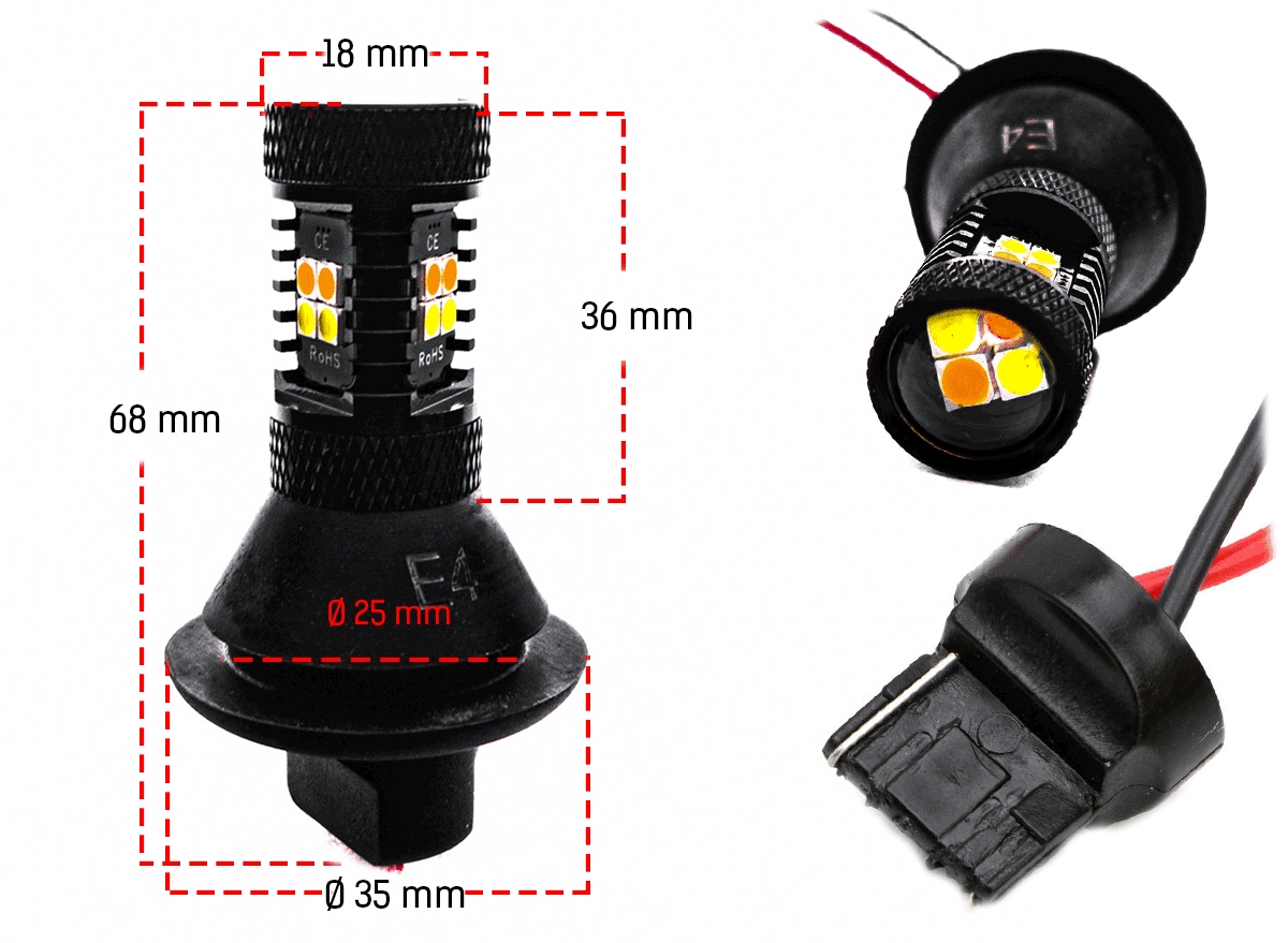Kierunkowskazy Dzienne LED 2w1 DRL W21W 7440 USA Catalog number of the original SWIATLA DZIENNE W KIERUNKOWSKAZACH 2W1 W21W 7440 Wy21W T20 USA