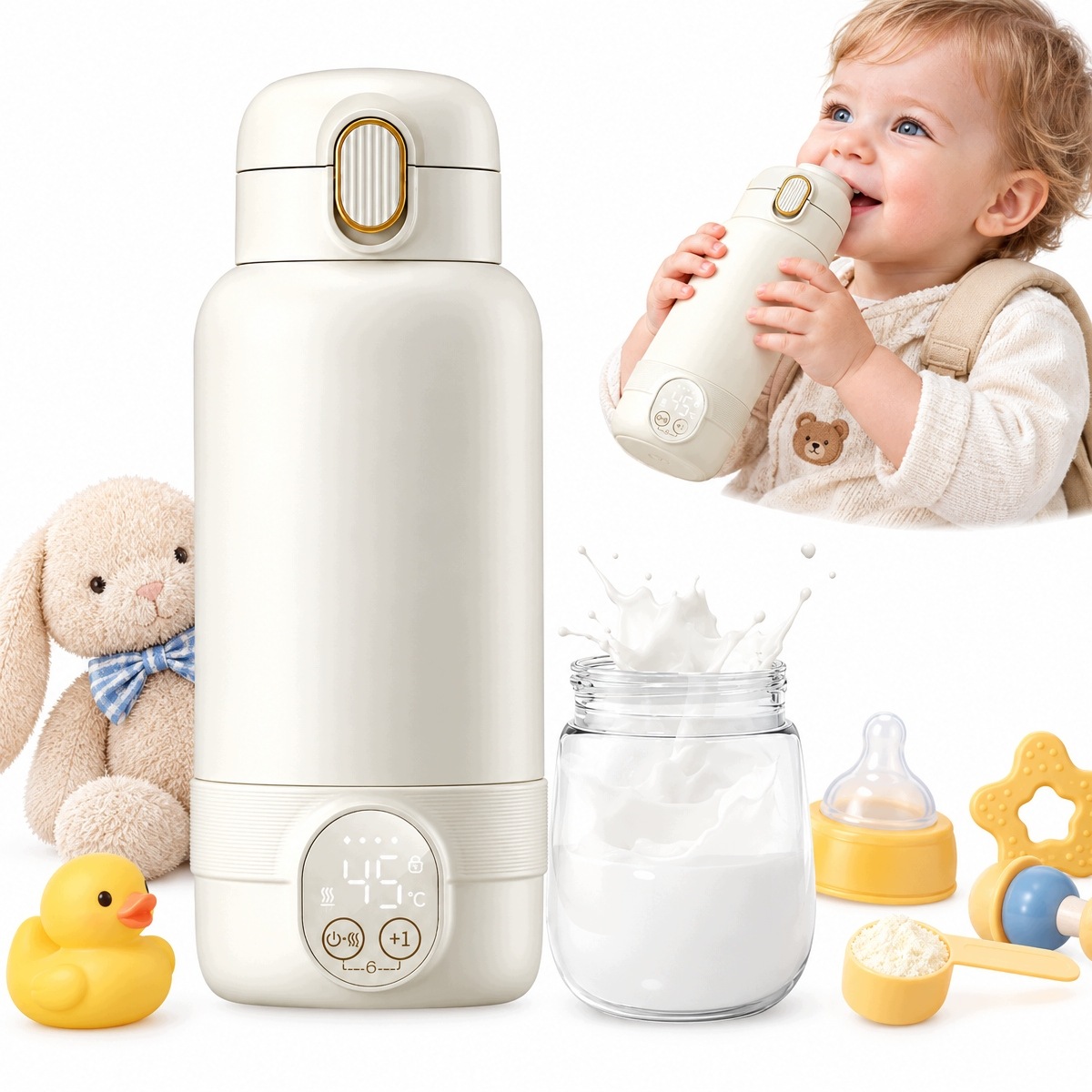 Podgrzewacz Mleka Podróżny 50 W 500 ML 14000 Mah 6 Temp. Beżowy