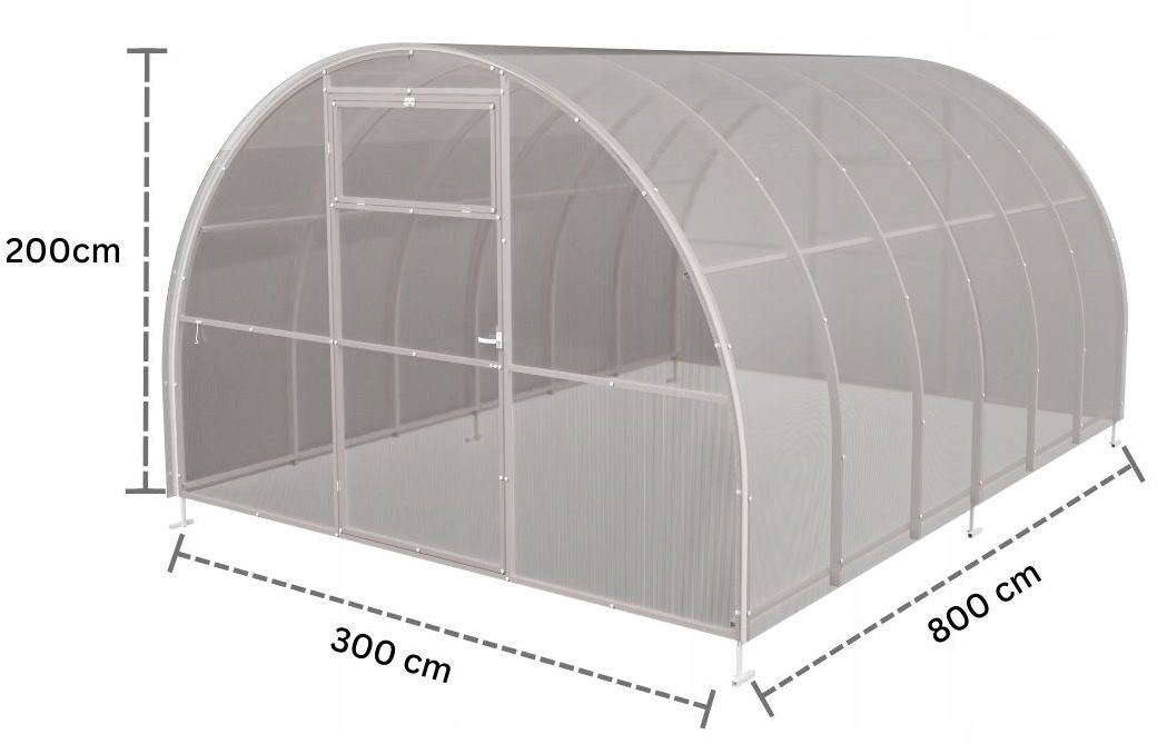 Szklarnia z poliwęglanu Tunel ogrodowy 3x8 m profile 20x20 poliwęglan 4mm Długość 8 m