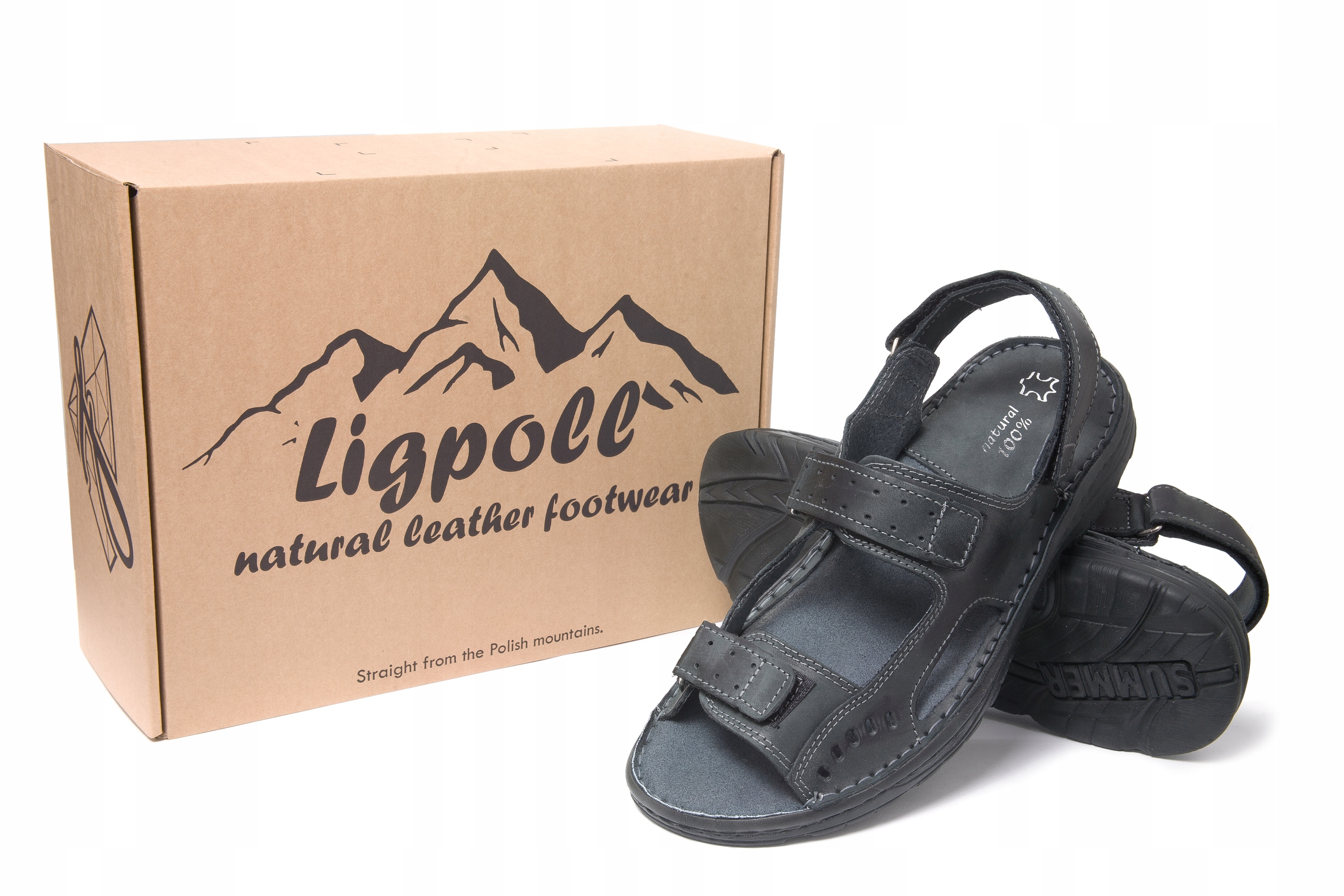 Sandały Męskie Skórzane, Obuwie SKÓRA BYDLĘCA Marka Ligpoll