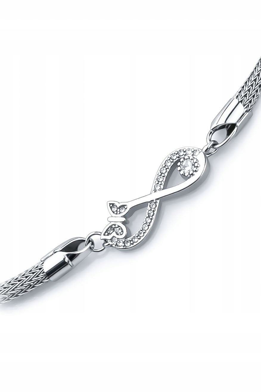 Stříbrný náramek s hadičkou a zirkony, nekonečno a nastavitelný motýlek