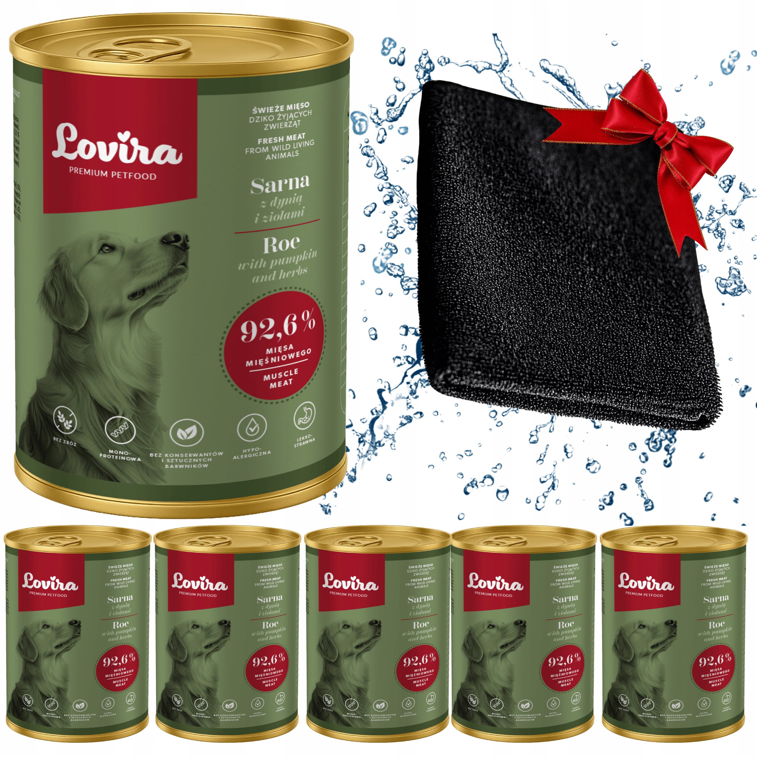 Levně 6x Krmivo Vlhká srna 92,6 Plechovka Dárek Ručník pro Psa tlapky Mikrovlákno