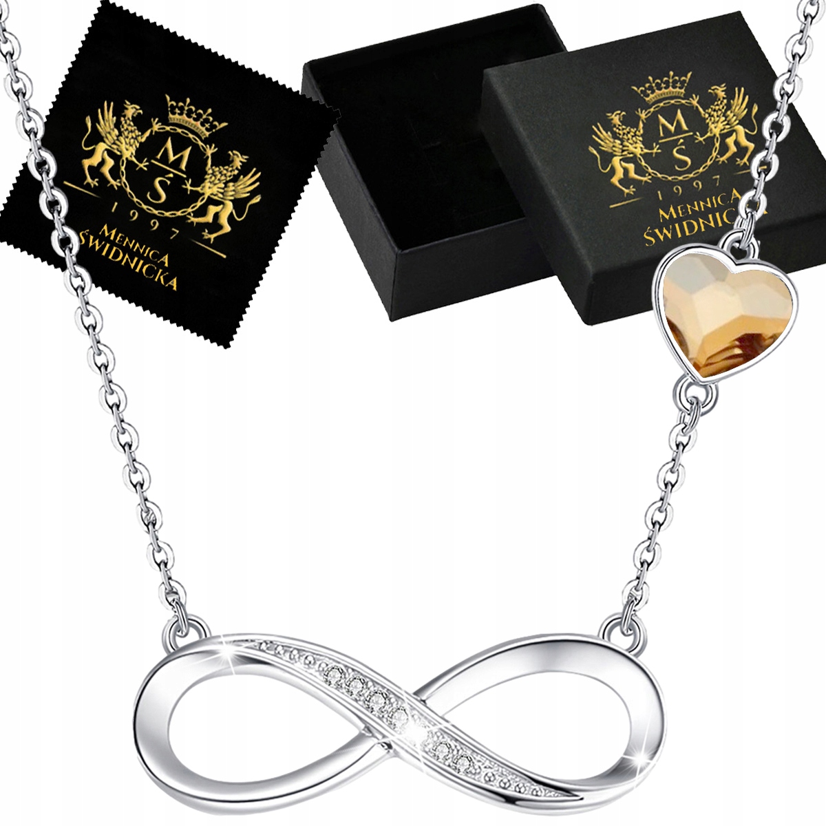 Stříbrný náhrdelník Stříbro 925 Přívěsek Dámský Nekonečno Srdce Dárek