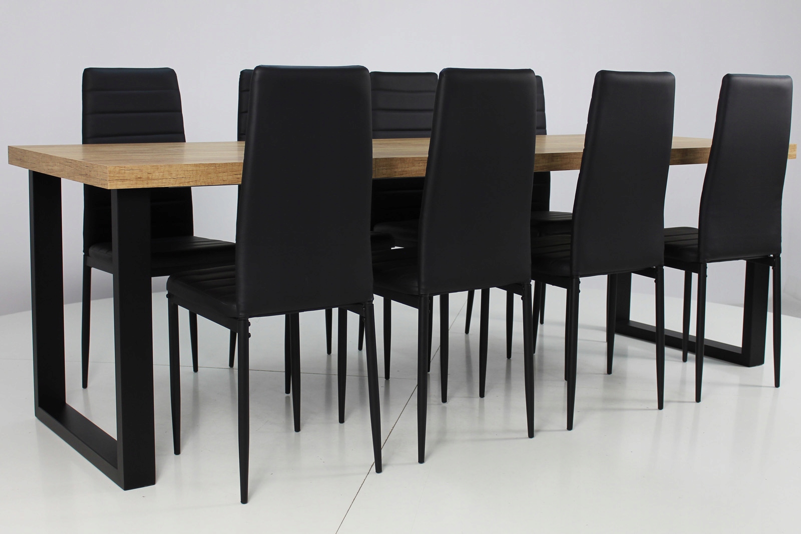 Stół do jadalni ROZKŁADANY i 8 CZARNYCH KRZESEŁ Kod producenta CH  + Stół metal