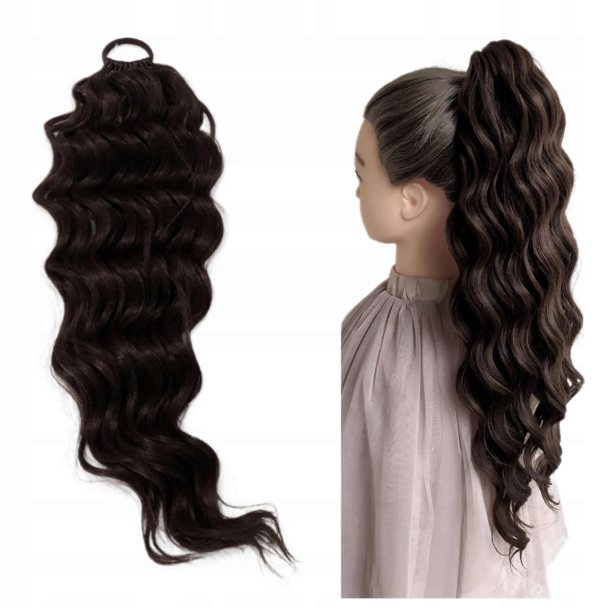 Připínací poník na gumičce, Příčesek vlny, hnědý, Vlnitá Bruneta, 50 cm