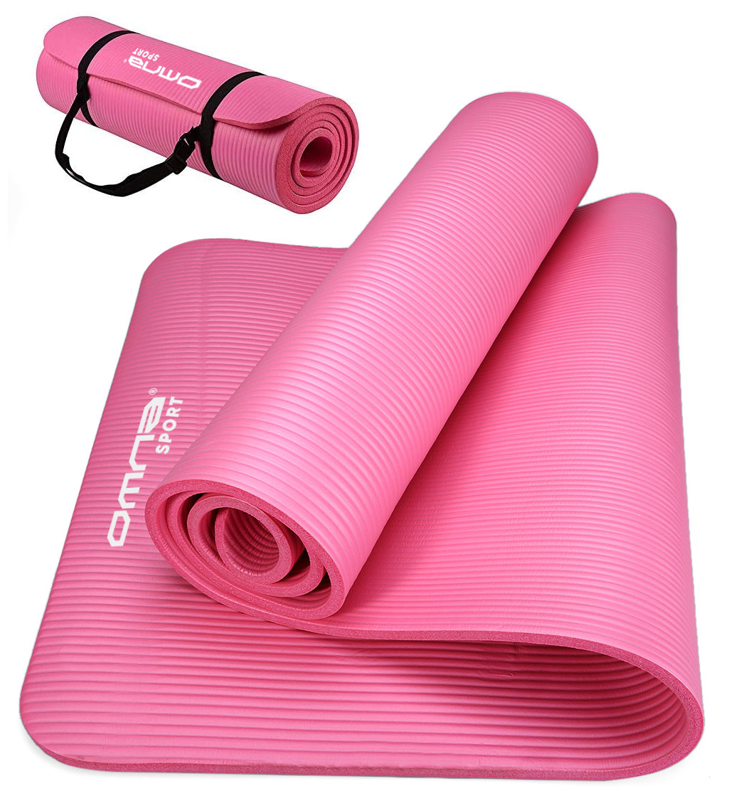 NIEBIESKA MATA GIMNASTYCZNA DO ĆWICZEŃ JOGI PILATESU FITNESS + TORBA, PASEK Model OMNA SPORT