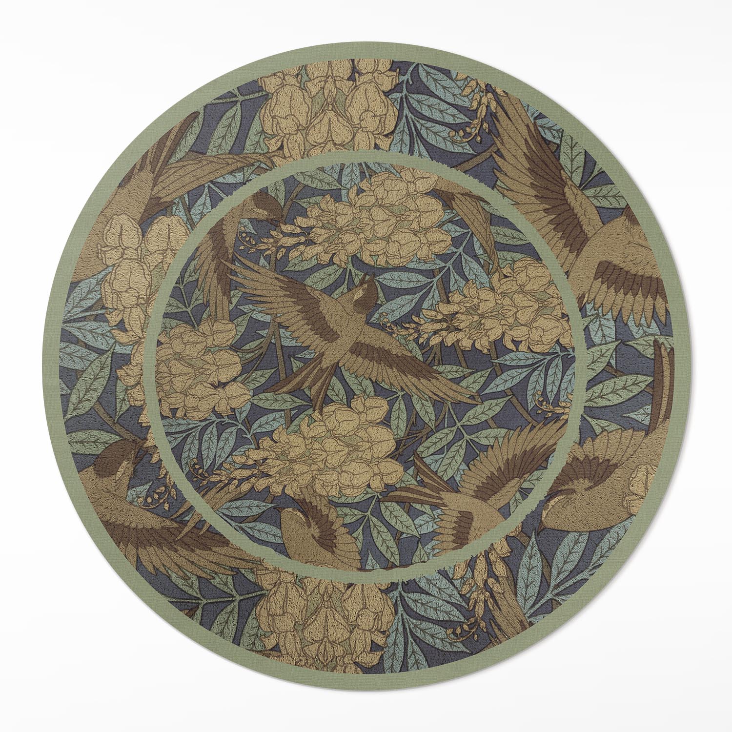Dekorativní Kulatý Koberec Vnitřní Ptáci Květiny a listy vintage ⌀ 100 cm