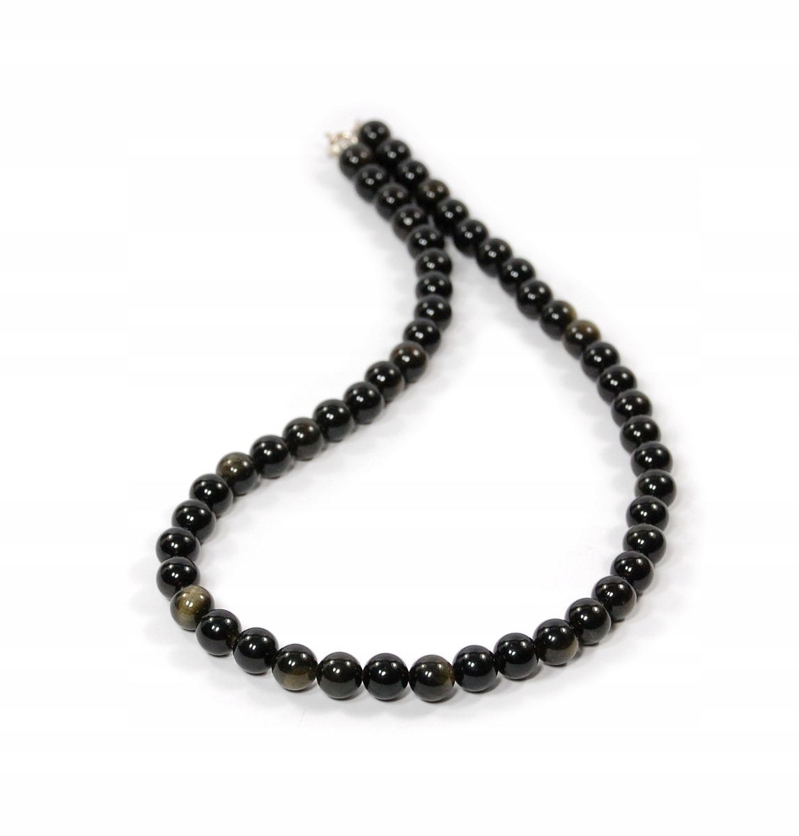 Naszyjnik naturalny Obsydian Złoty gładkie kulki 8mm srebro 925