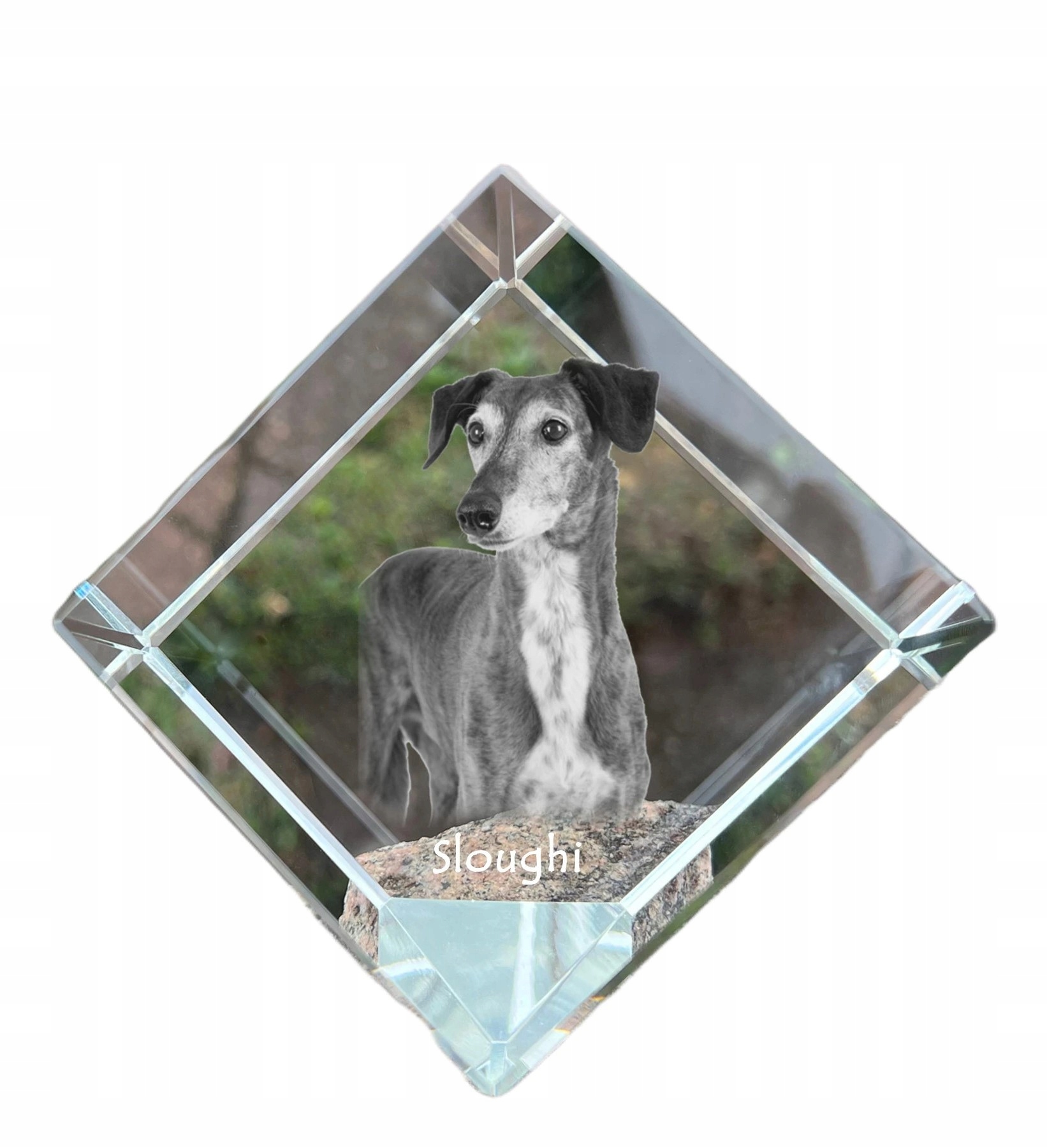 Perzský chrt, Saluki krištáľová kocka s fotografiou psa, ozdoba na stôl