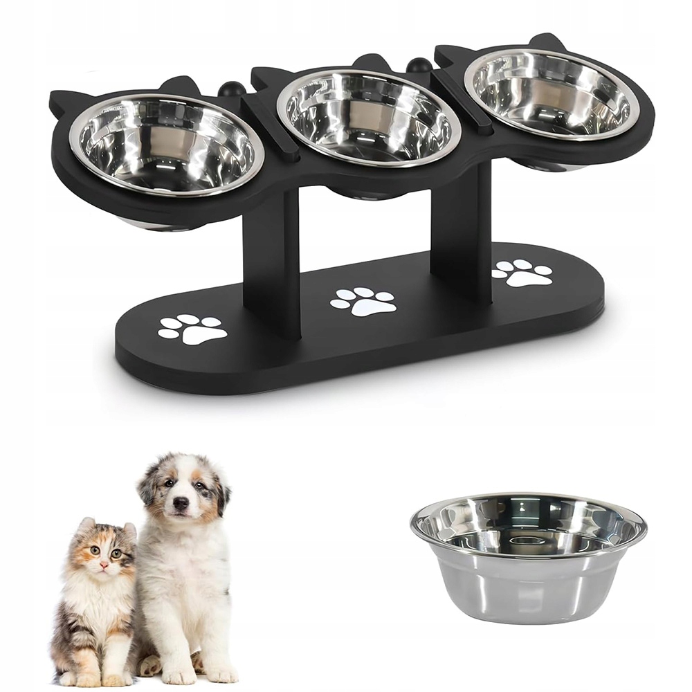 Levně Vyvýšená Krmná Stanice Pro Kočky – 3 Misky Z Nerezové Oceli