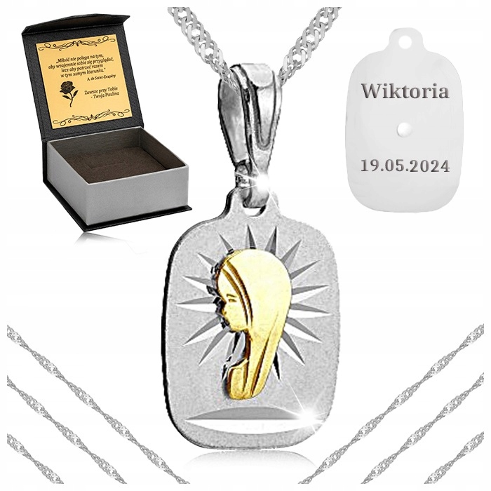 Dámský Dlouhý Náhrdelník Medailonka Matka Boží 925 Gravírování Pro Ženy 70 CM