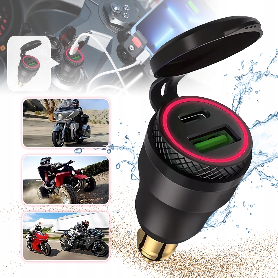 ŁADOWARKA MOTOCYKLOWA GNIAZDO DIN (BMW) PD 3.0 USB C WOLTOMIERZ WYŁĄCZNIK Producent inny