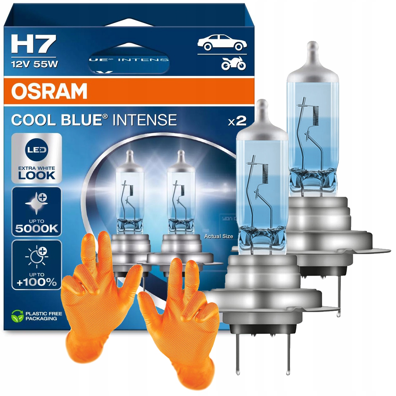 Zestaw 2 Żarówki Ksenon Osram H7 Cool Blue Intense Rękawice Warsztatowe 9/L