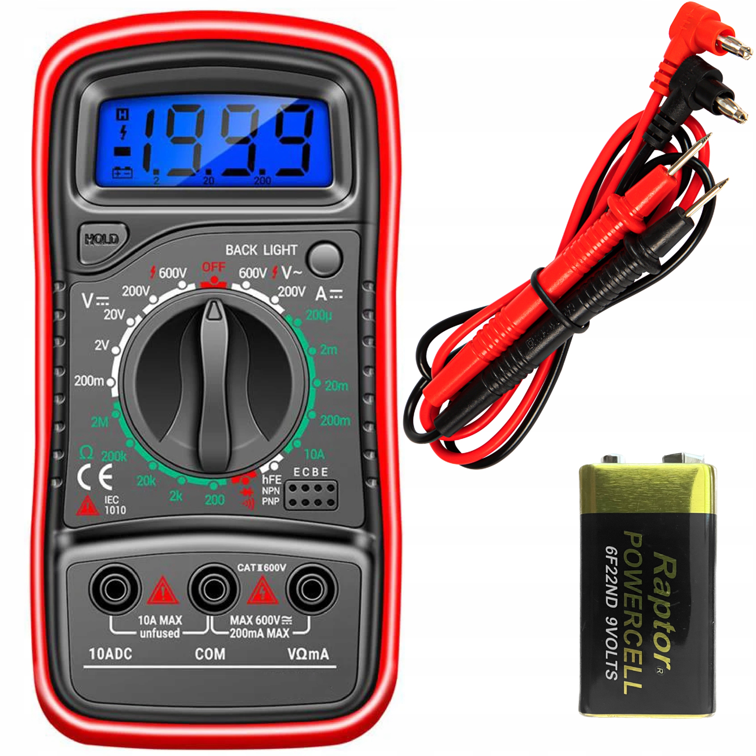 Multimetr ręczny LCD z pomiarem AC/DC, rezystancji i wzmocnienia