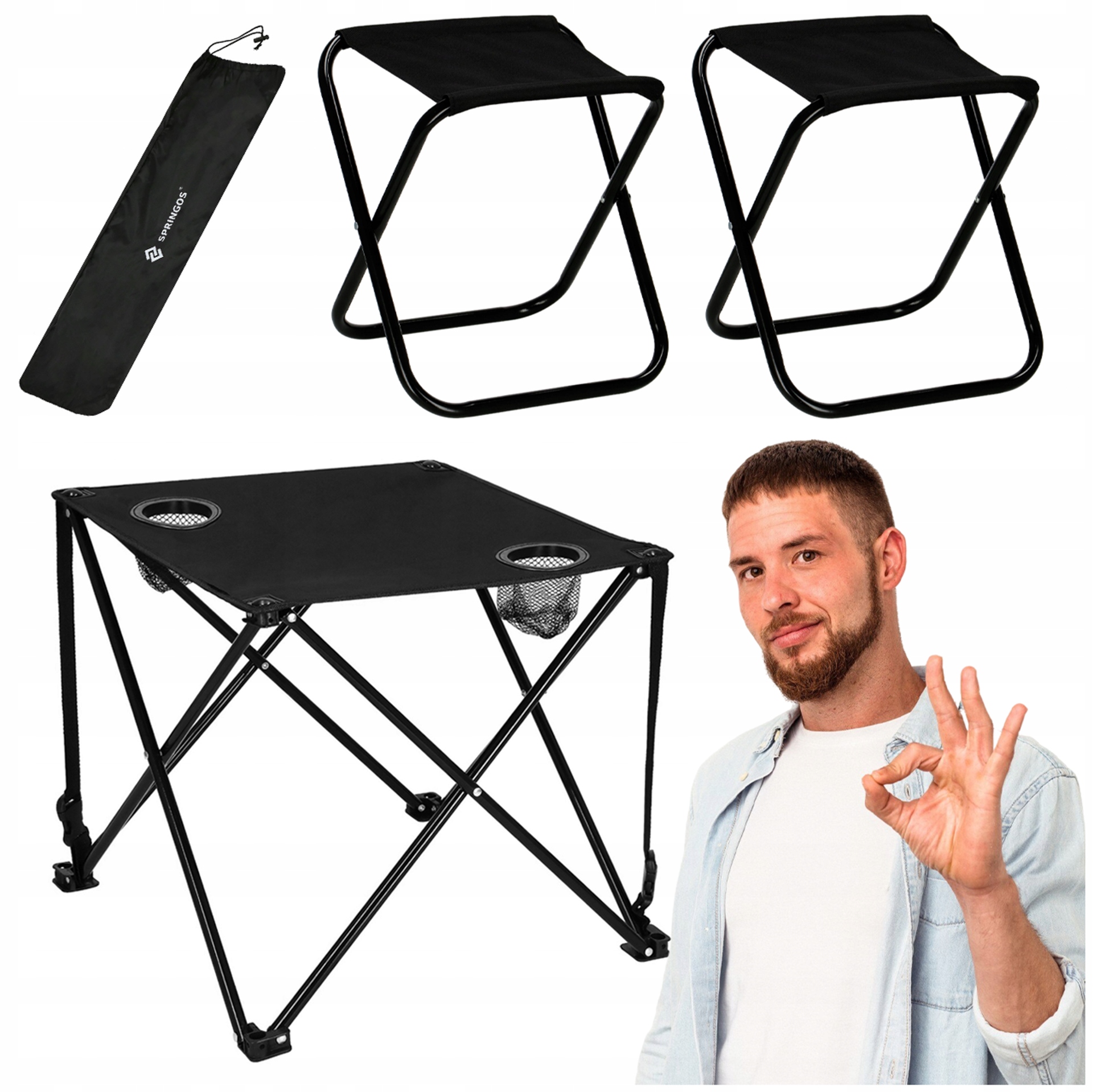 Stolik Wędkarski Turystyczny Składany Na Balkon Biwak Pod Namiot +2 Krzesła