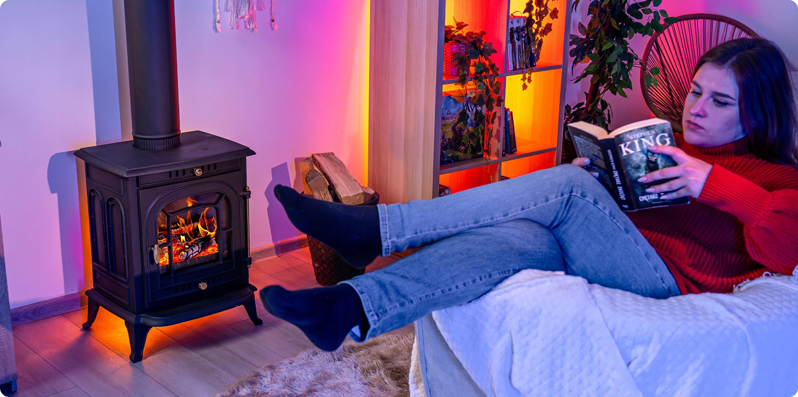 Piec na drewno wolnostojący 7kW kominek żeliwny piecyk koza zestaw Thunder Głębokość 42 cm