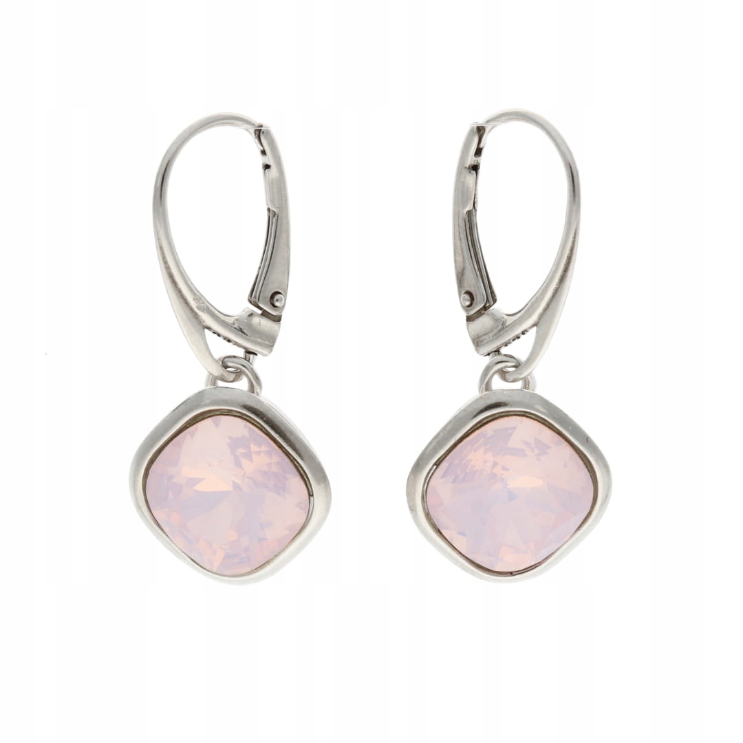 Náušnice čtverce s růžovým krystalem Rose Water