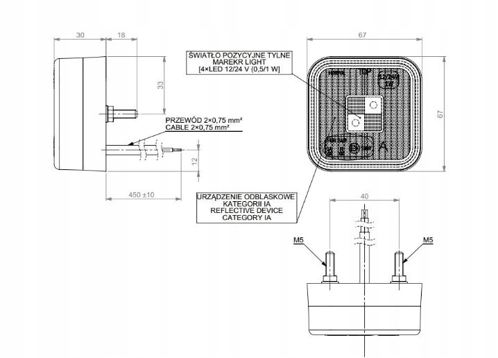 LAMPA OBRYSOWA LED ODBLASK OBRYSÓWKA LAWETA 12/24V Typ samochodu Samochody dostawcze Samochody ciężarowe Autobusy Niezdefiniowany