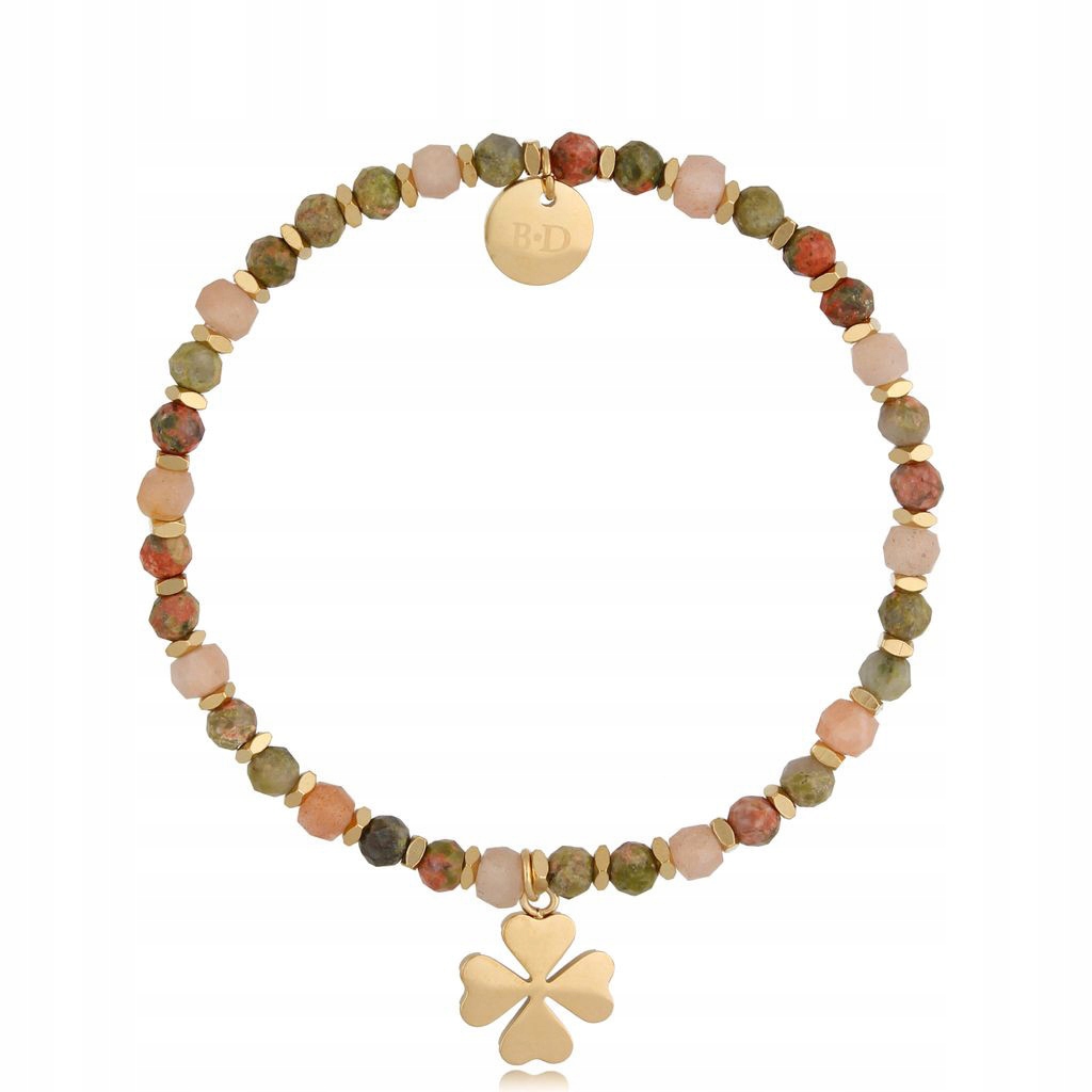 Dámský bronzový náramek By Dziubeka křemen růžový čtyřlístek 17 cm