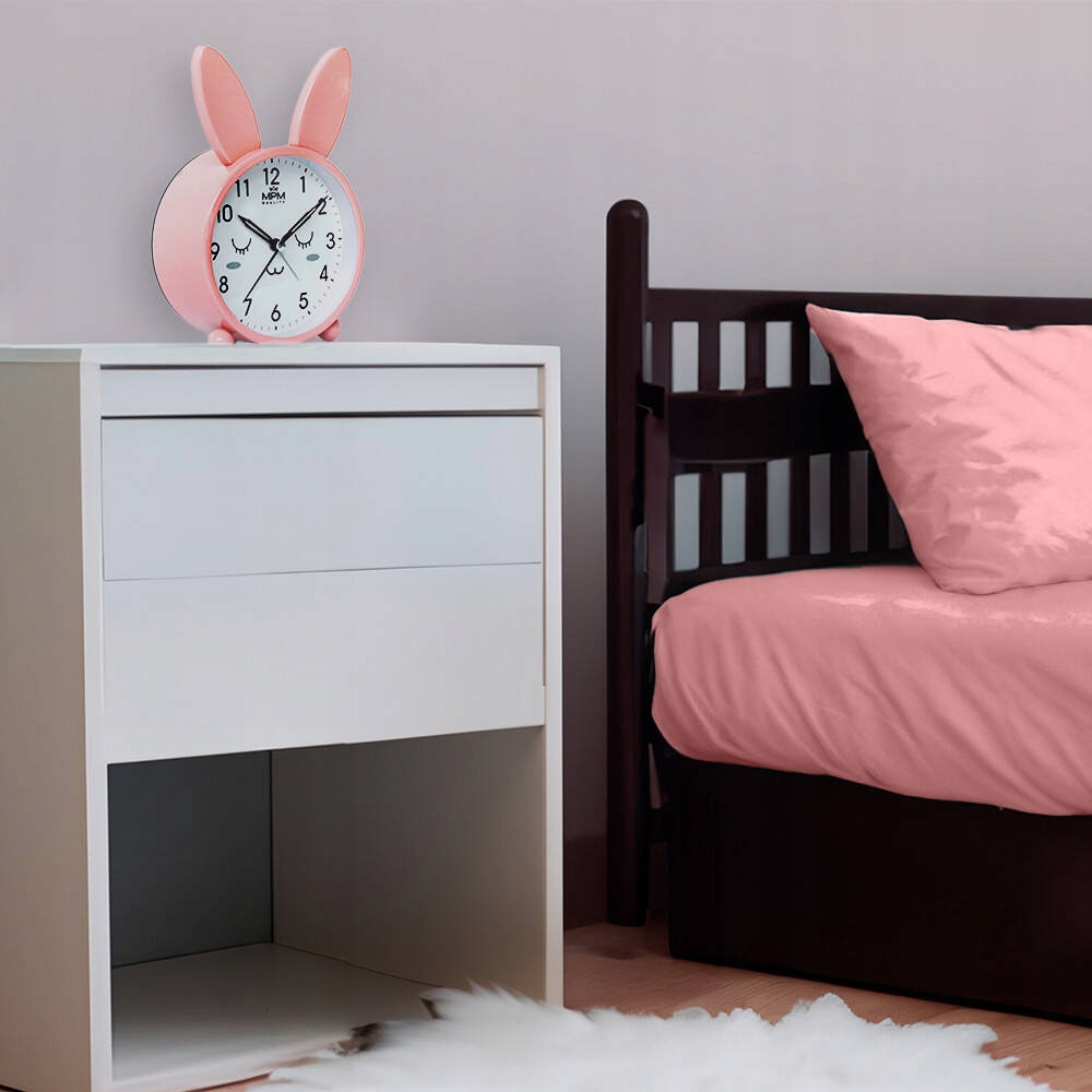 PASTELOWY BUDZIK DZIECIĘCY KRÓLIK MPM C01.4370.23 ALARM PODŚWIETLENIE Materiał dominujący metal