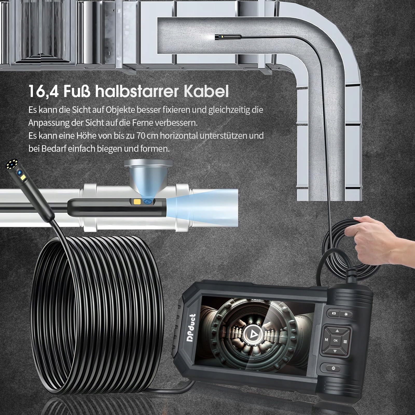 DPDUCT Kamera Inspekcyjna 10M Dual Lens 5 Calowy Ekran IPS Wodoodporna — miniatura 6