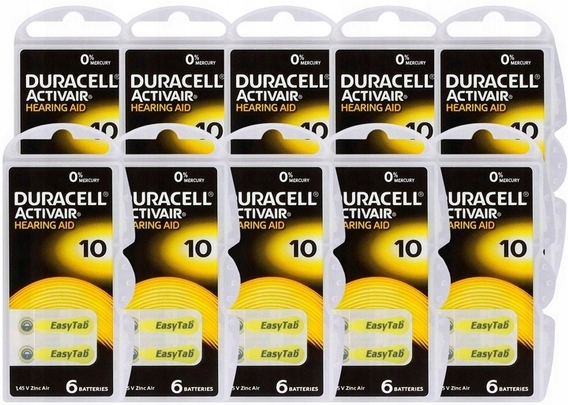 

60 szt Bateria Słuchowa Duracell 10 PR70 Activair