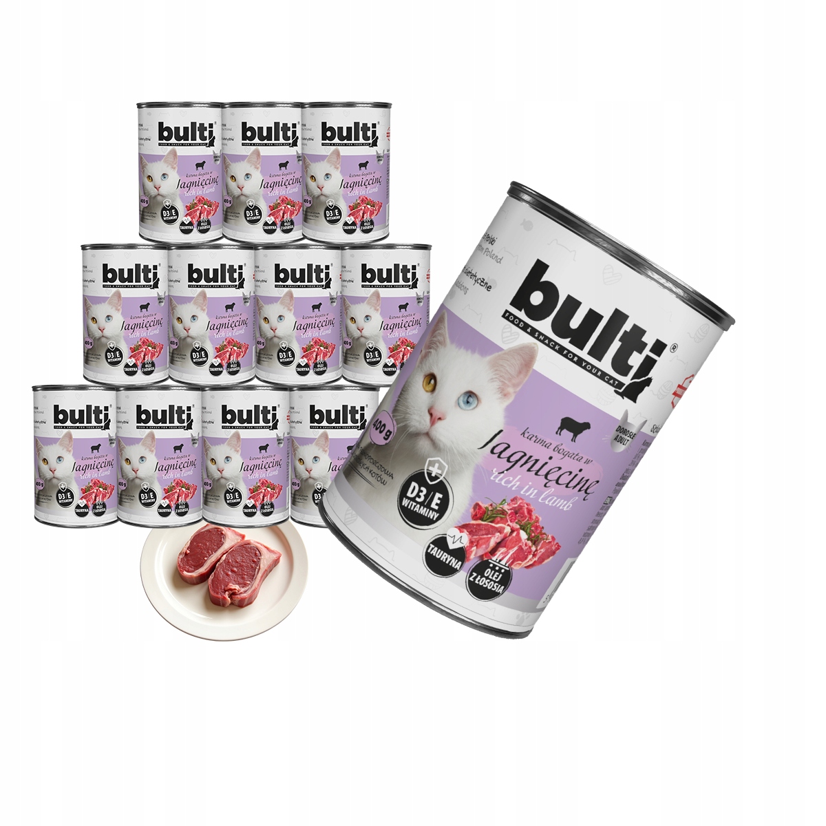 Levně Bulti Pro Kočky Krmivo Konzerva luncheon meat s jehněčím Set 12x400g