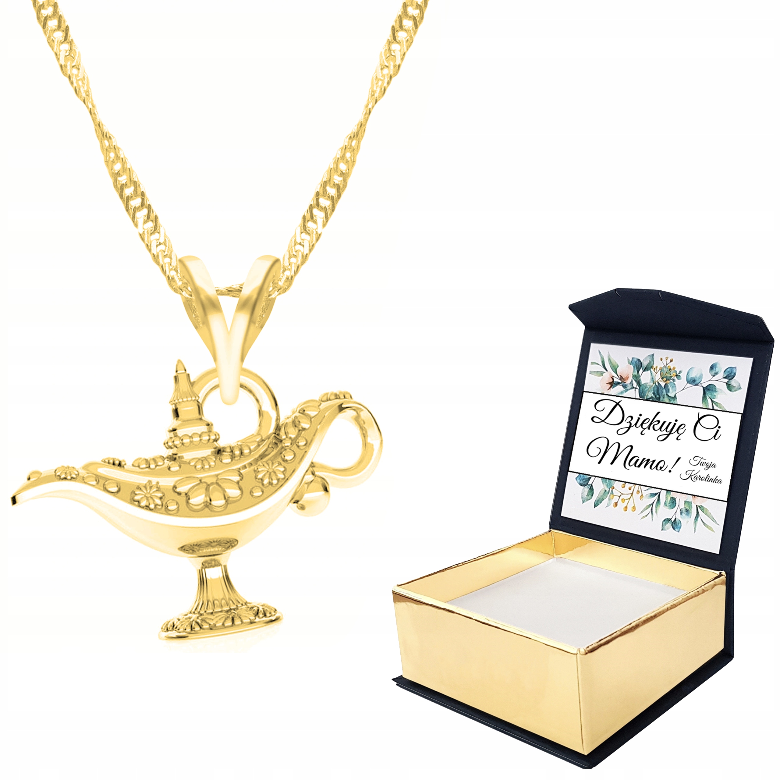 Zlatý náhrdelník Lampa Aladina 925 Vlastní Potisk