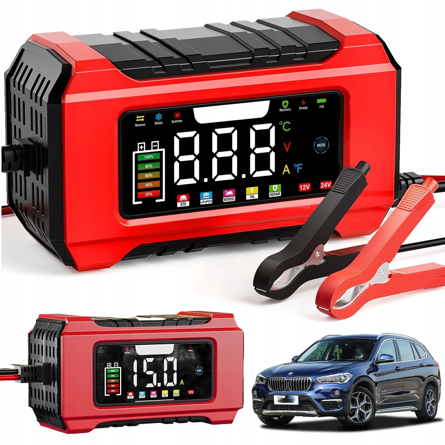 Inteligentní Nabíječka Akumulátorů 12 V 24 V S LCD Displejem