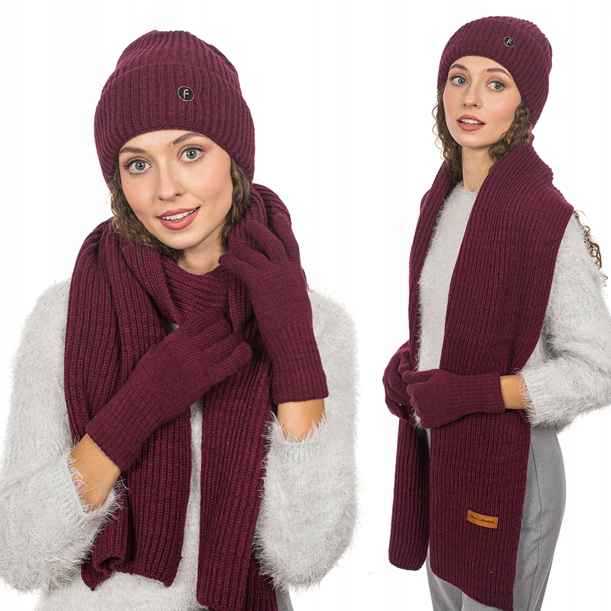 Burgundská Sada: Čepice, Šála a Rukavice 3v1 – Zimní Teplá Sada