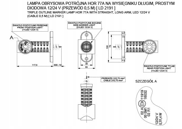 LAMPA OBRYSOWA NACZEPA LAWETA LED LD 2191 Strona zabudowy uniwersalne