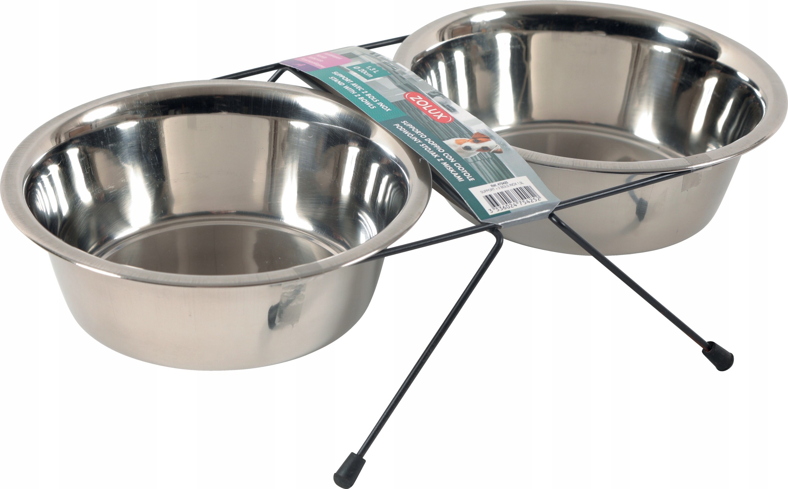 

Zolux Zestaw Miski Inox 2 x 1,3 l + Stojak Metal