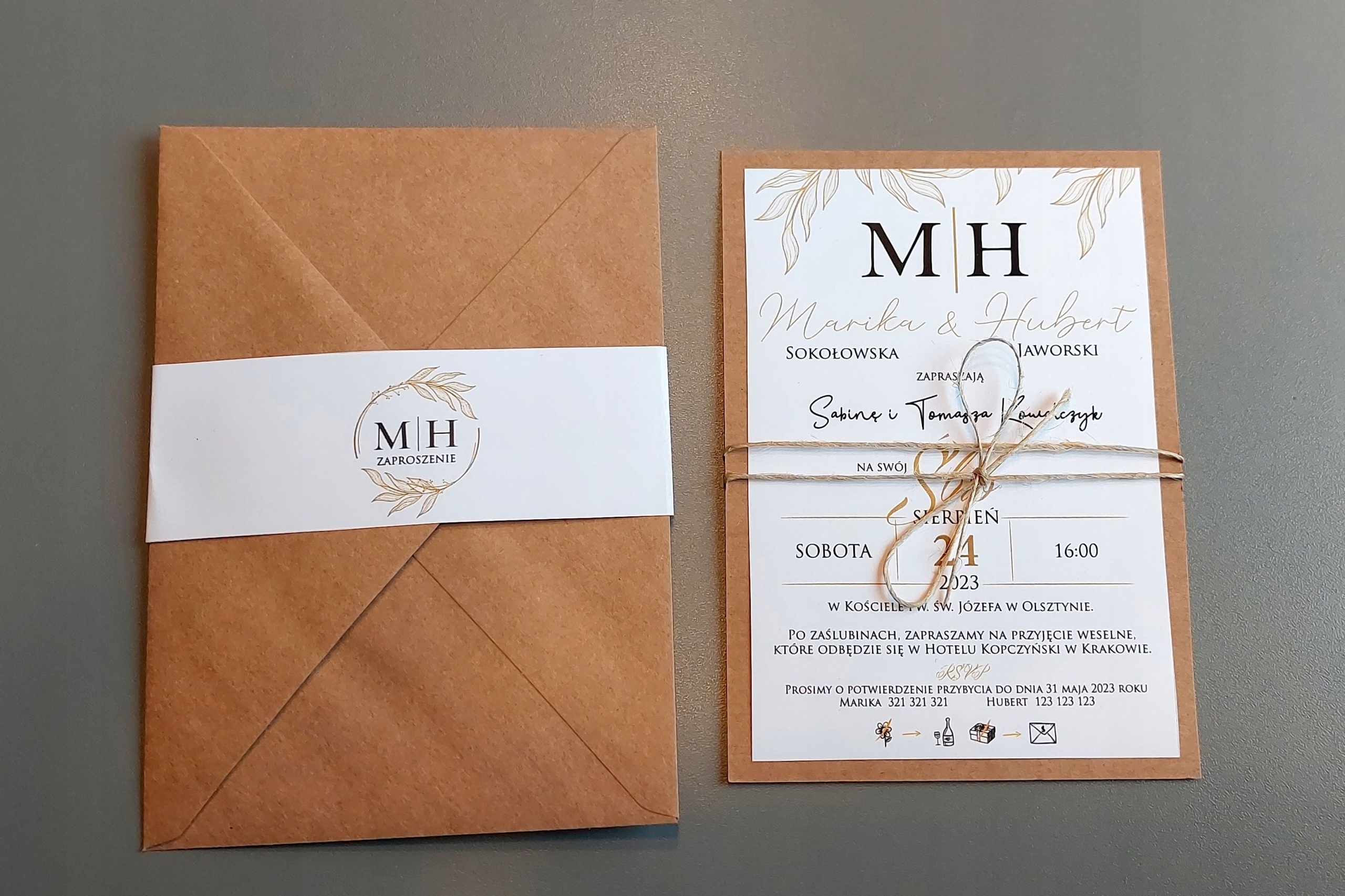 Zaproszenia Ślubne MONOGRAM eko ekologiczne Ślub Nazwa Monogram Eko