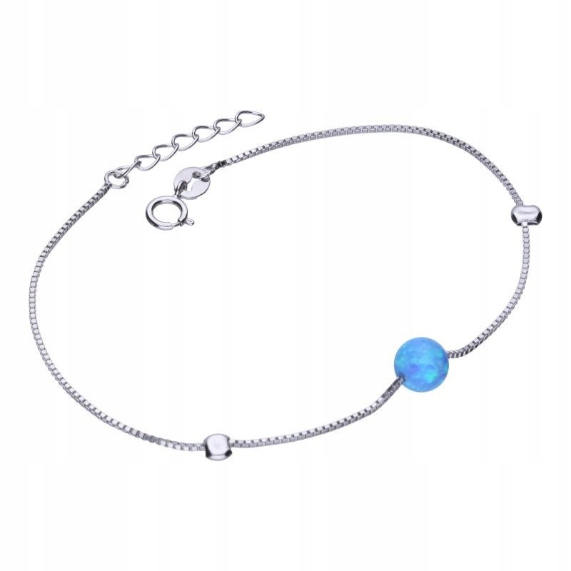 Náramek ze stříbra 925 s modrým opálem jako dárek 1.16 g kulička